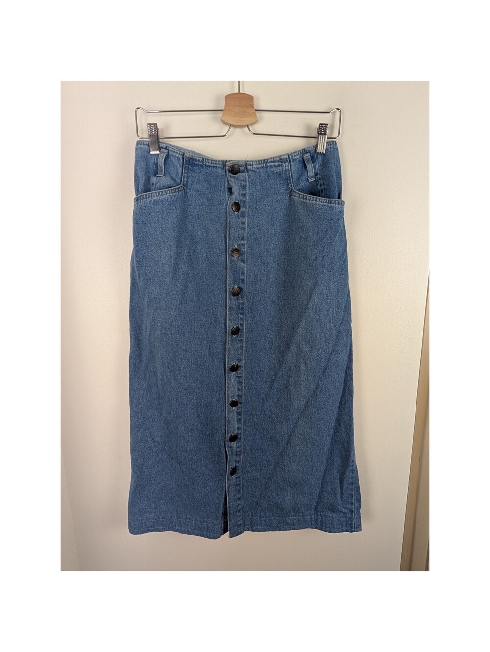 Bill Blass Jeans Size 10 Long Jean Skirt Button Front Denim Vintage 31" Long
